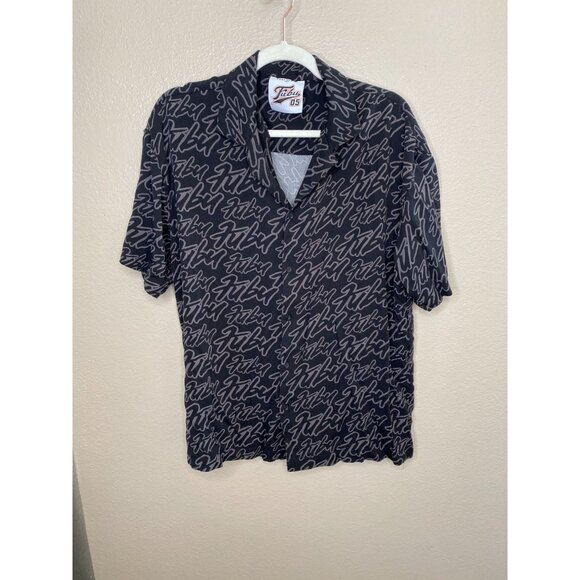 Fubu‎ Black Collared Shirt Men's Rayon Short Sleeve Forever 21 - Picture 1 of 7